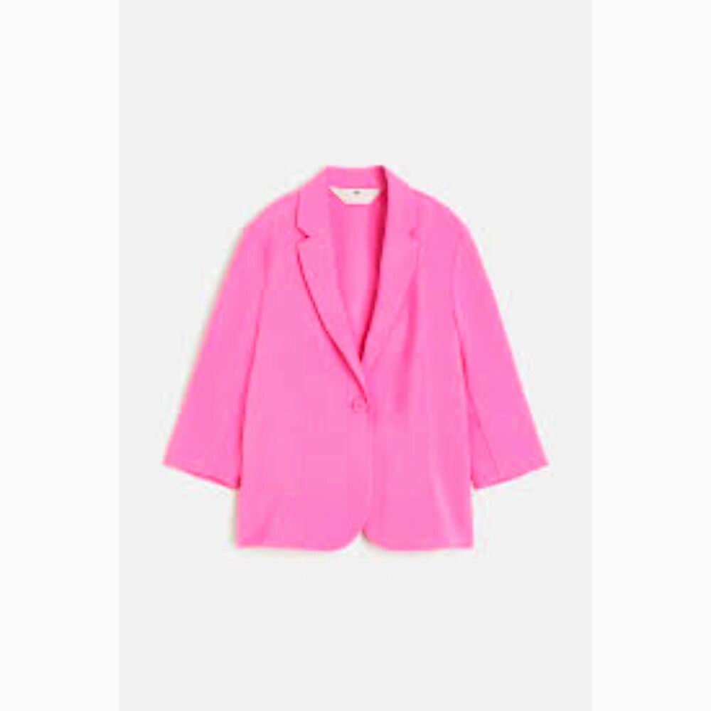NWT H&M Girls Bright Pink Knit Blazer Single Button - Size 5T